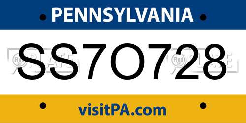 SS7O728 Pennsylvania License Plate