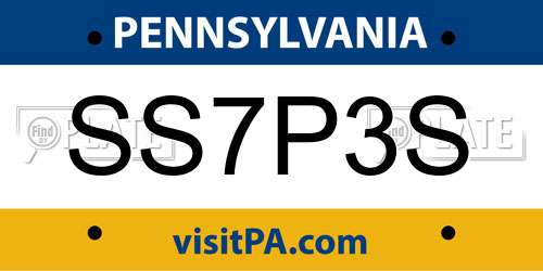 SS7P3S Pennsylvania License Plate