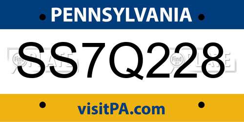 SS7Q228 Pennsylvania License Plate