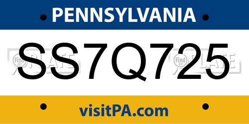 SS7Q725 Pennsylvania License Plate