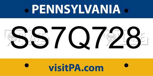 SS7Q728 Pennsylvania License Plate