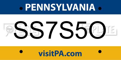 SS7S5O Pennsylvania License Plate