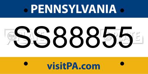 SS88855 Pennsylvania License Plate