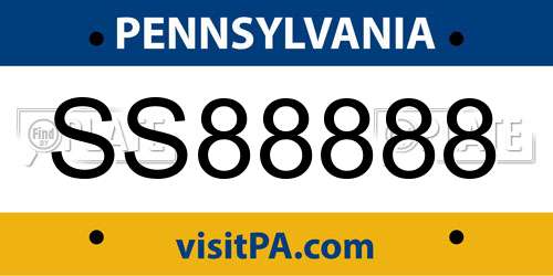 SS88888 Pennsylvania License Plate