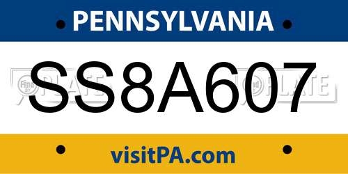 SS8A607 Pennsylvania License Plate