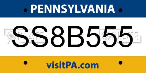 SS8B555 Pennsylvania License Plate