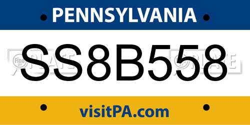 SS8B558 Pennsylvania License Plate