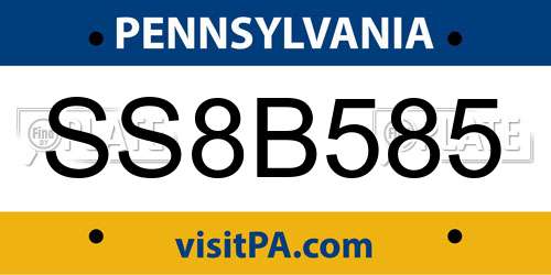 SS8B585 Pennsylvania License Plate