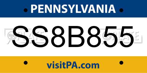 SS8B855 Pennsylvania License Plate