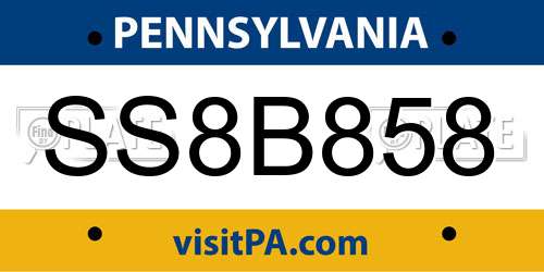 SS8B858 Pennsylvania License Plate