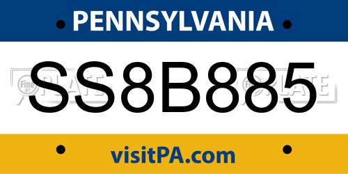 SS8B885 Pennsylvania License Plate