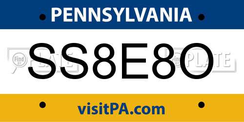 SS8E8O Pennsylvania License Plate