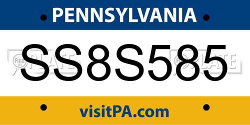 SS8S585 Pennsylvania License Plate