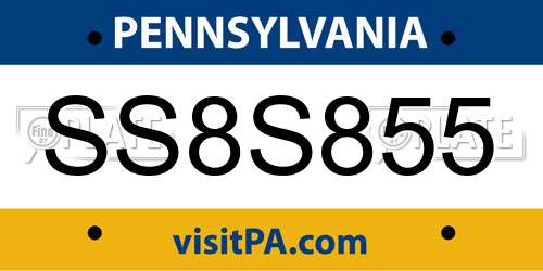 SS8S855 Pennsylvania License Plate