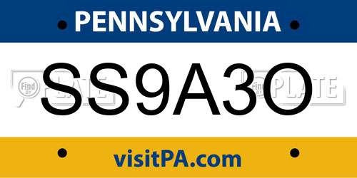 SS9A3O Pennsylvania License Plate
