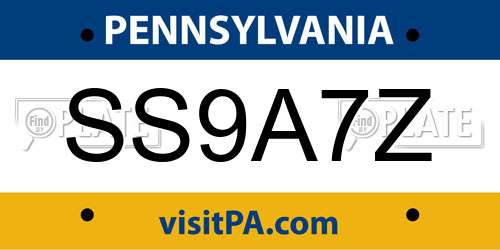 SS9A7Z Pennsylvania License Plate