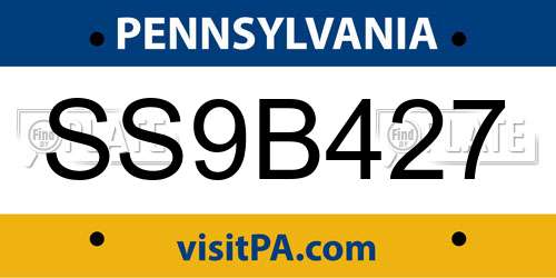 SS9B427 Pennsylvania License Plate