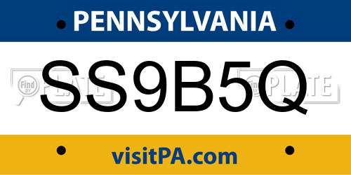 SS9B5Q Pennsylvania License Plate