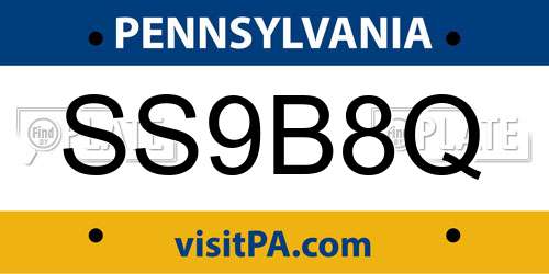 SS9B8Q Pennsylvania License Plate