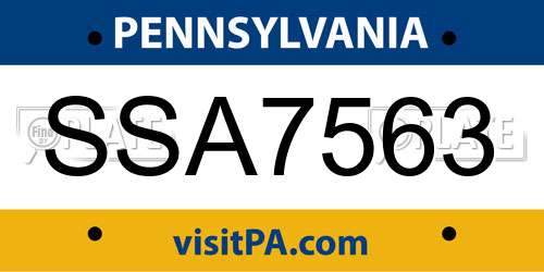 SSA7563 Pennsylvania License Plate