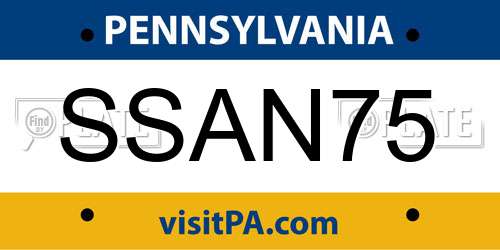 SSAN75 Pennsylvania License Plate