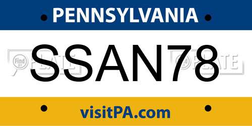 SSAN78 Pennsylvania License Plate