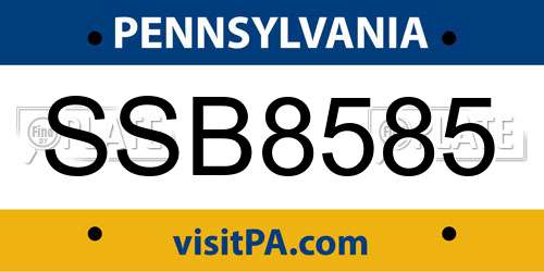 SSB8585 Pennsylvania License Plate