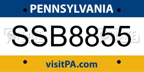 SSB8855 Pennsylvania License Plate