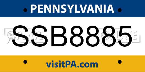 SSB8885 Pennsylvania License Plate
