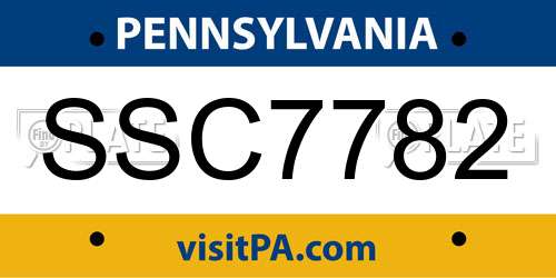 SSC7782 Pennsylvania License Plate