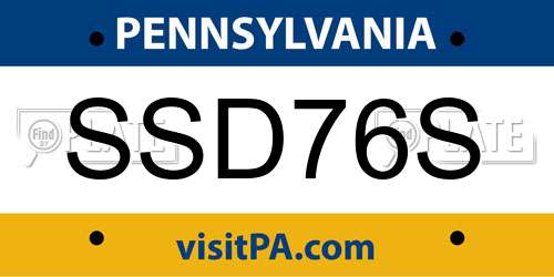 SSD76S Pennsylvania License Plate