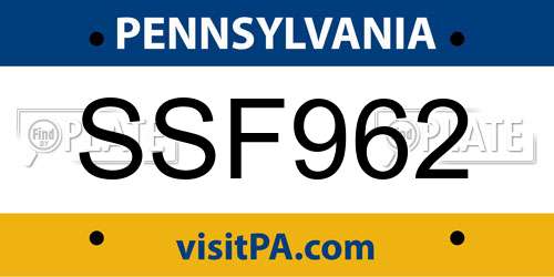 SSF962 Pennsylvania License Plate