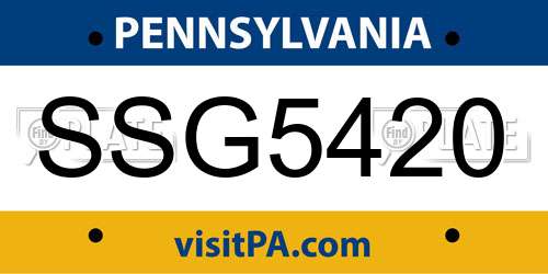 SSG5420 Pennsylvania License Plate