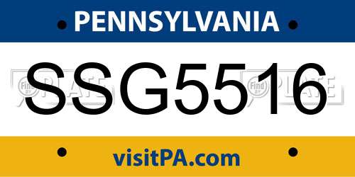 SSG5516 Pennsylvania License Plate