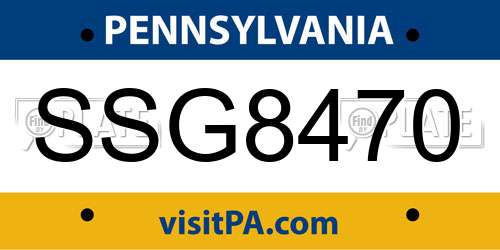 SSG8470 Pennsylvania License Plate