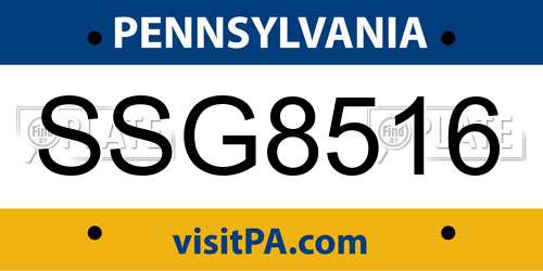 SSG8516 Pennsylvania License Plate