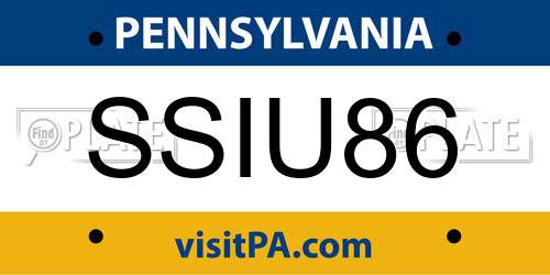 SSIU86 Pennsylvania License Plate