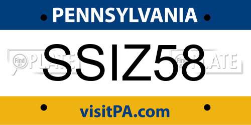 SSIZ58 Pennsylvania License Plate