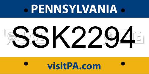 SSK2294 Pennsylvania License Plate