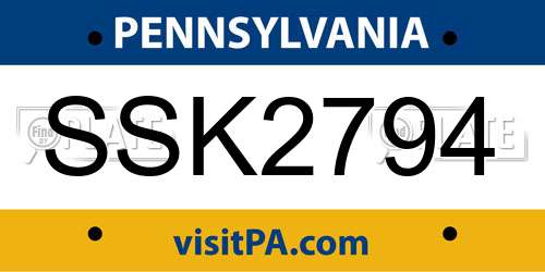 SSK2794 Pennsylvania License Plate