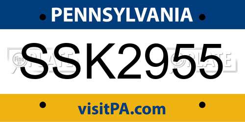 SSK2955 Pennsylvania License Plate