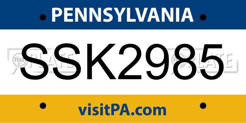SSK2985 Pennsylvania License Plate