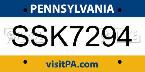 SSK7294 Pennsylvania License Plate