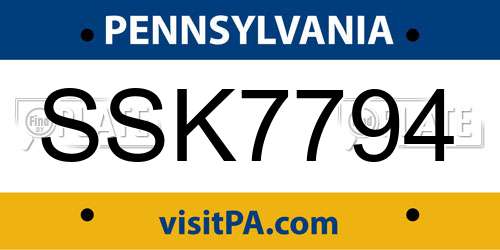 SSK7794 Pennsylvania License Plate