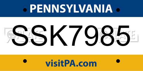 SSK7985 Pennsylvania License Plate