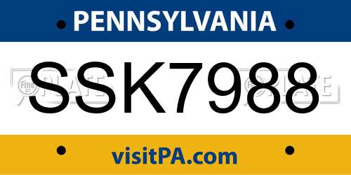 SSK7988 Pennsylvania License Plate