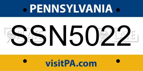 SSN5022 Pennsylvania License Plate