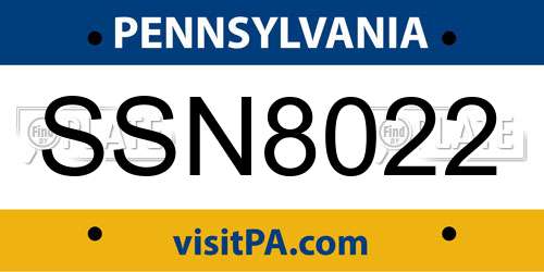 SSN8022 Pennsylvania License Plate