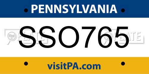 SSO765 Pennsylvania License Plate