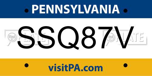 SSQ87V Pennsylvania License Plate